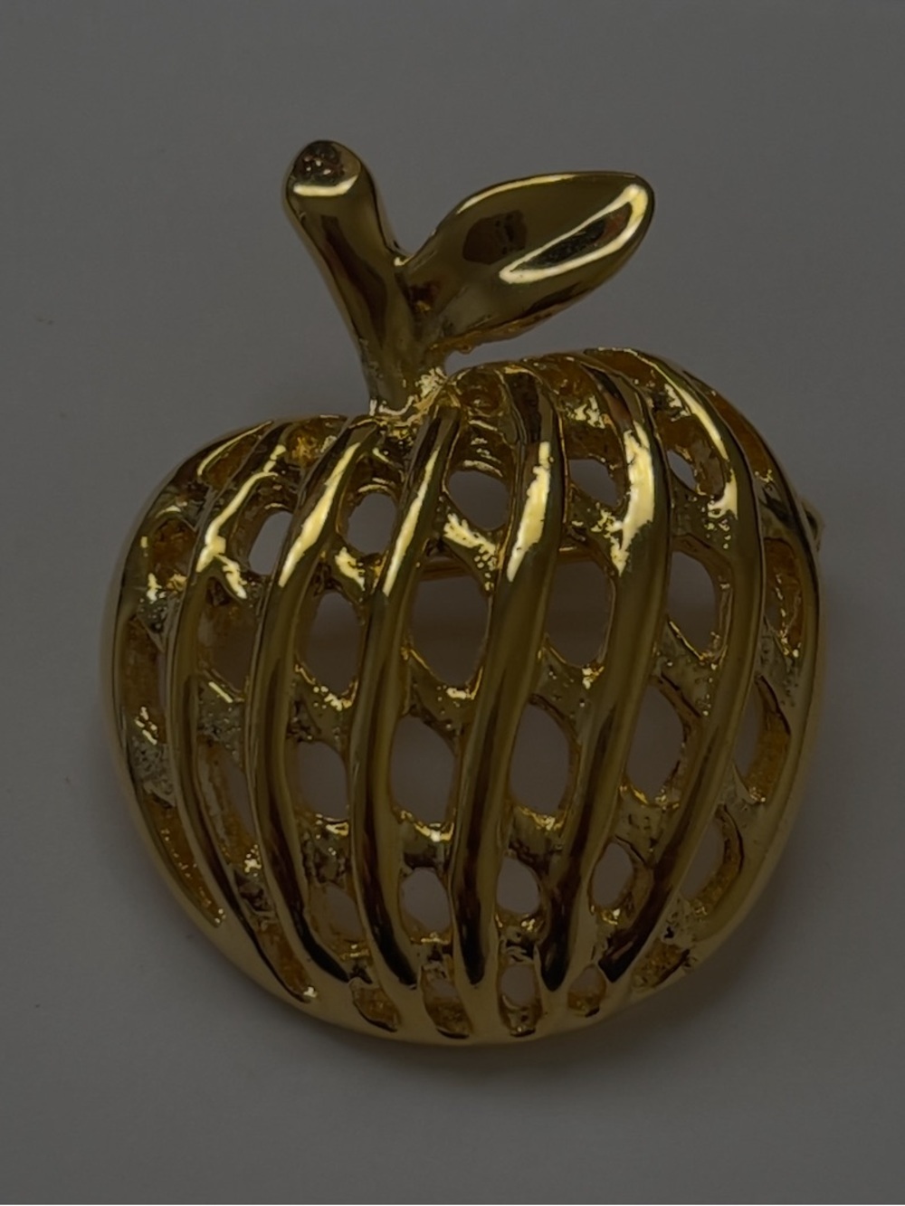 Gold Apple Brooch Pin Cutout Cage Openwork Teacher Gift Statement⁠